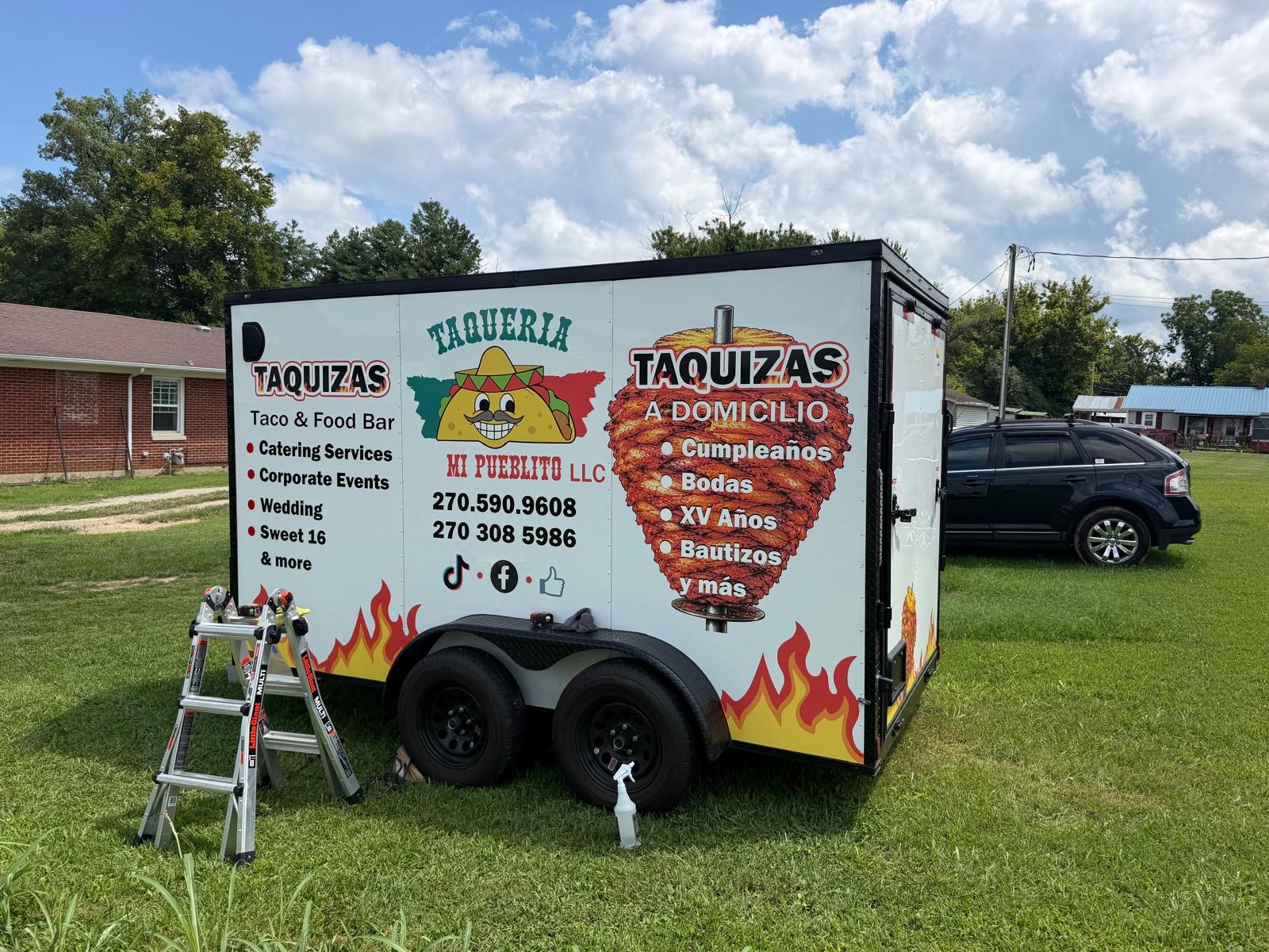 Taquería Mi Pueblito full trailer wrap with taco graphics